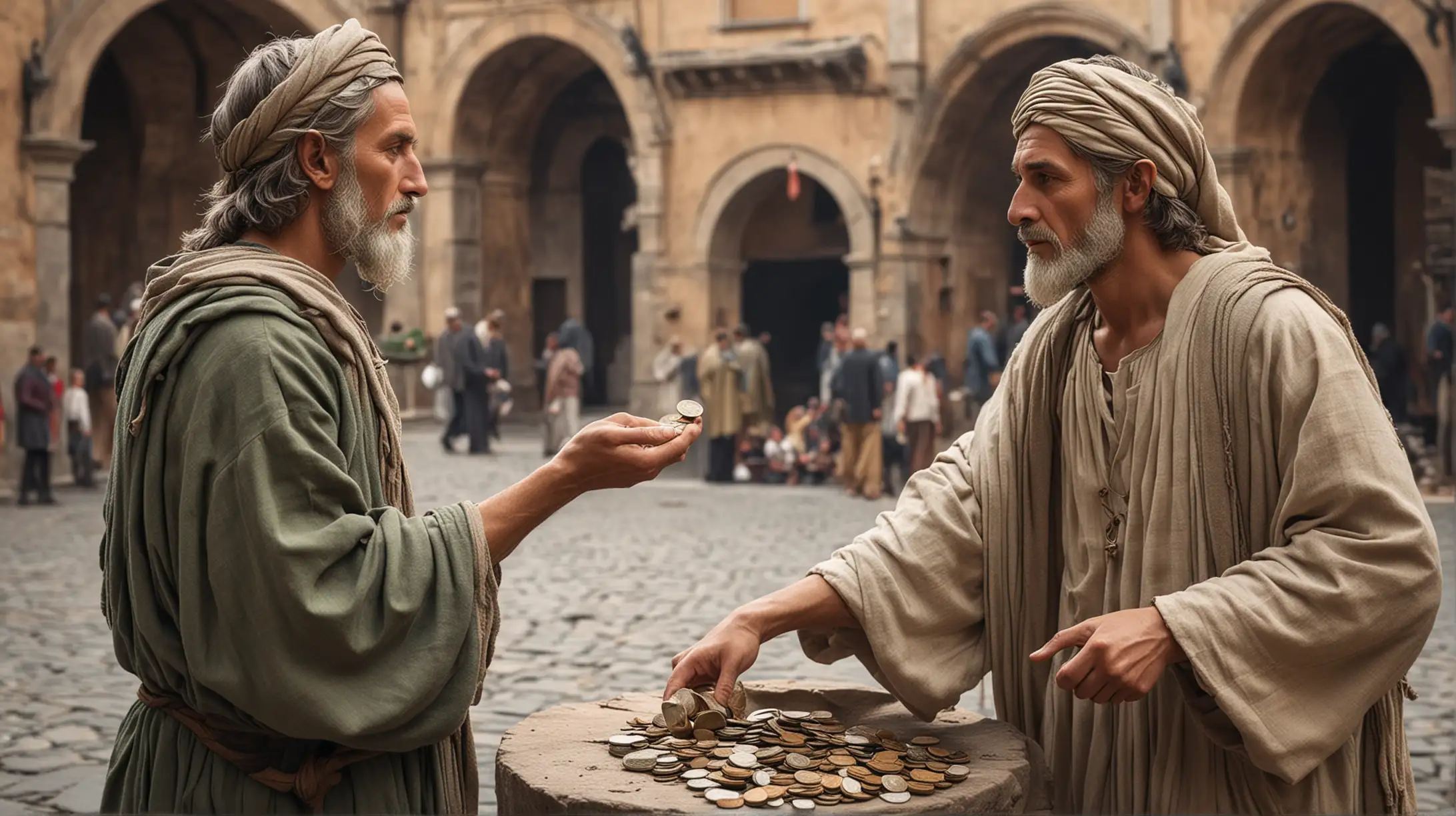 Sage Giving Daily Advice in Ancient City Square