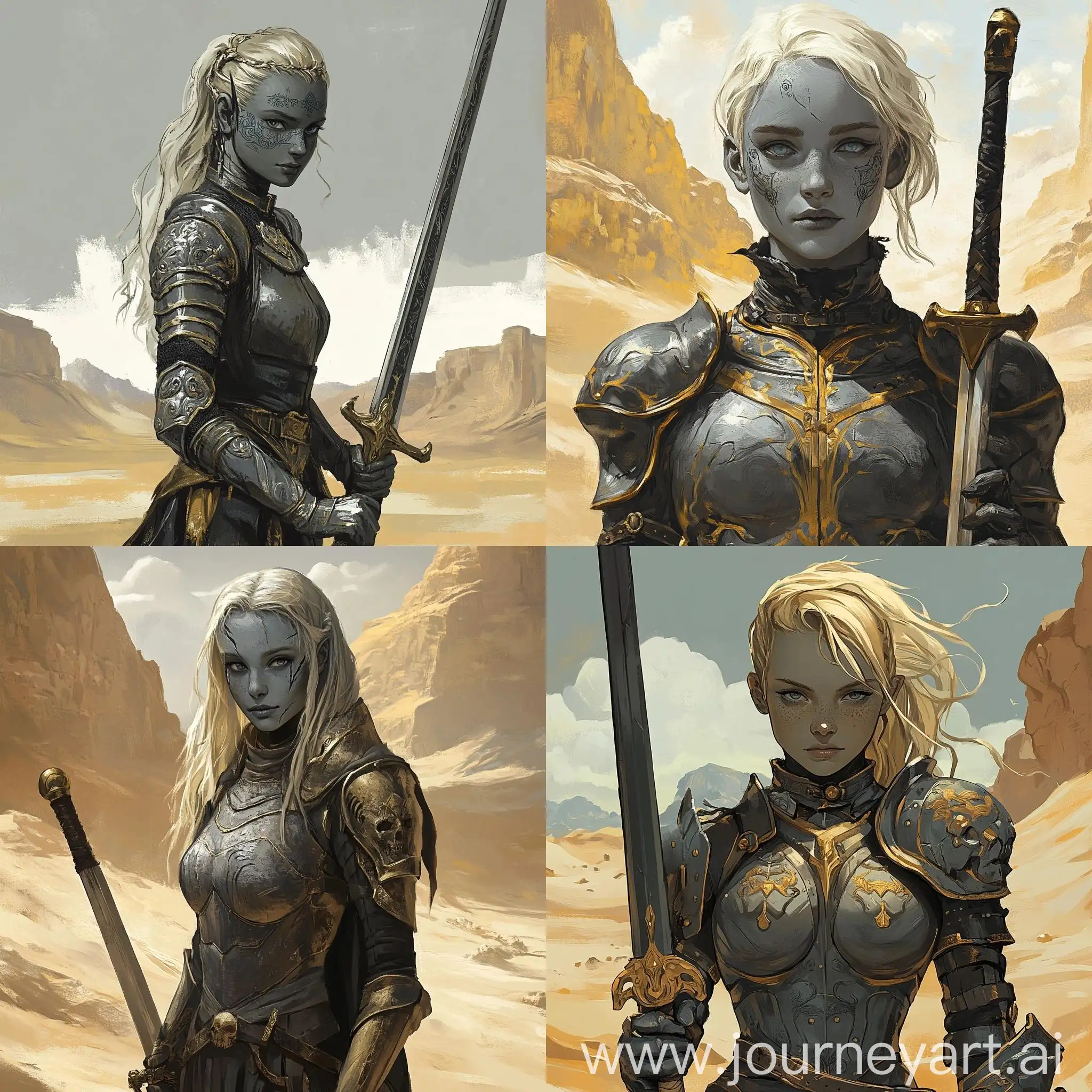 Fantasy-Stone-Warrior-Girl-with-Sword-in-Desert-Mountains