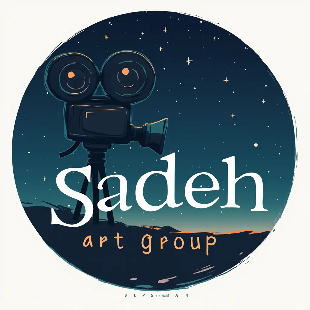 user_prompt: A logo for the art filmmaking group, with a symbol and image of a film camera, night and sky. The name of the group should be in the logo,nGroup name: Sadeh art group