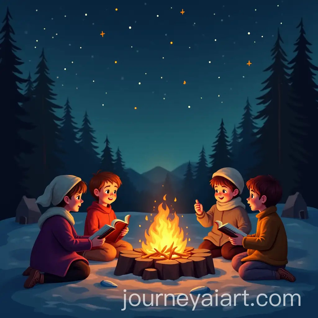 Children-at-Christmas-Campfire-Reading-the-Bible