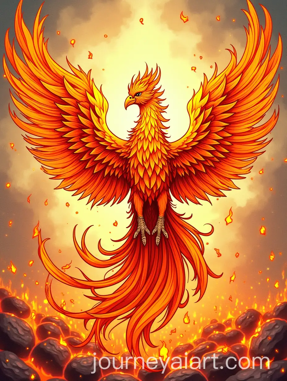 Phoenix-Rising-from-the-Flames-with-Fiery-Wings-in-AntiStress-Coloring-Book-Design
