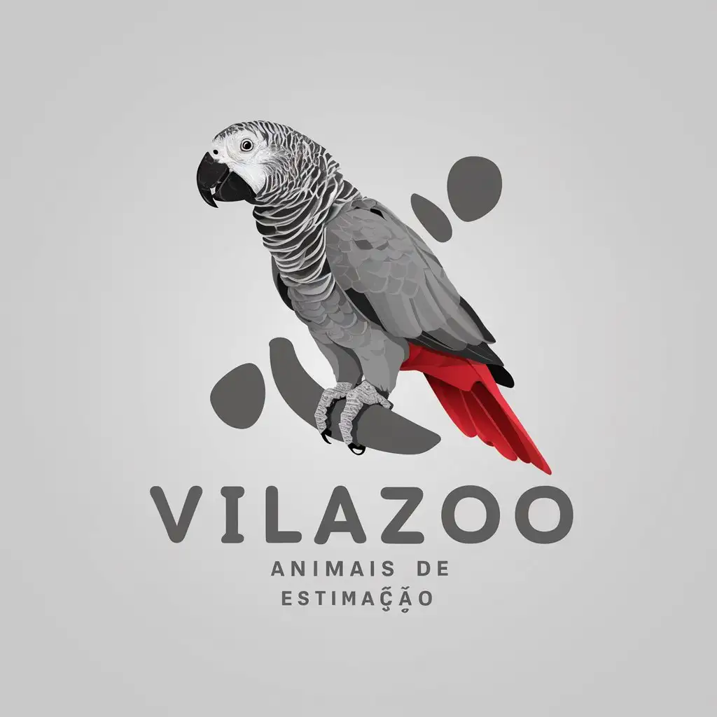 LOGO Design For Vilazoo African Grey Parrot with Red Tail in Vector Style for Pets Industry