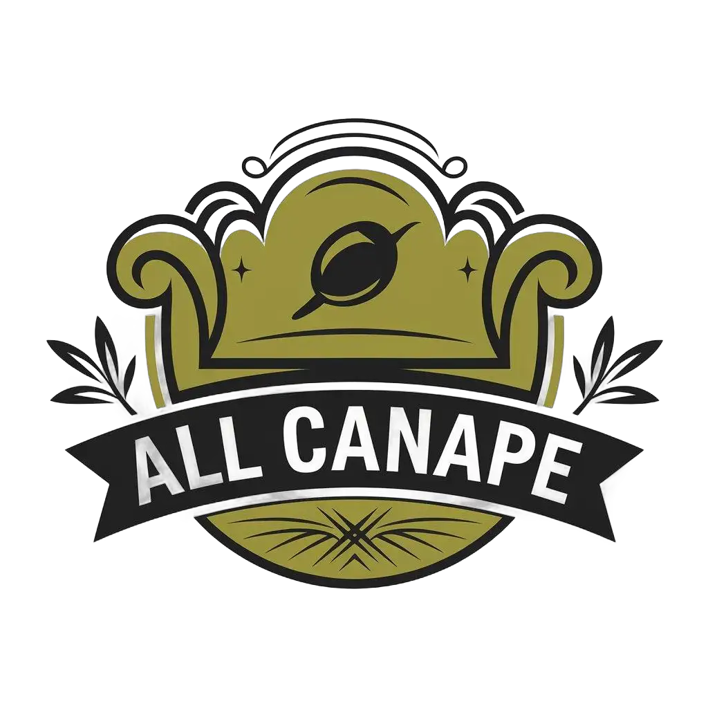 a vector logo design,with the text "ALL CANAPE", main symbol:couch with olive in green black colors,complex,be used in Restaurant industry,clear background