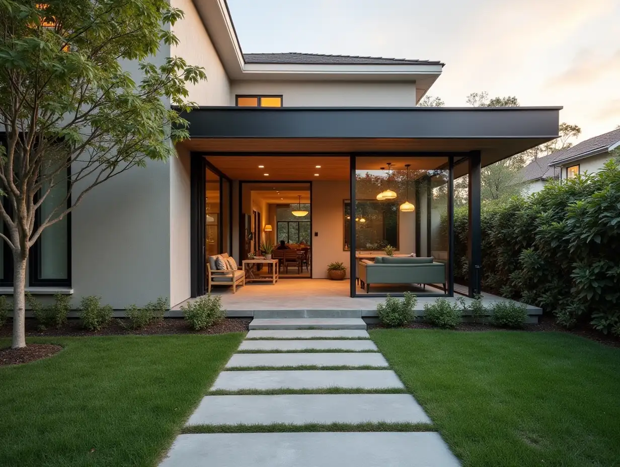 Modern-Garden-Path-with-Sunset-Lighting-and-WellCut-Grass