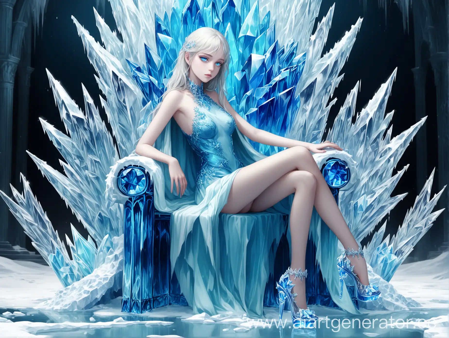 Elegant-Girl-with-Blue-Glass-Eyes-on-Icy-Crystal-Throne