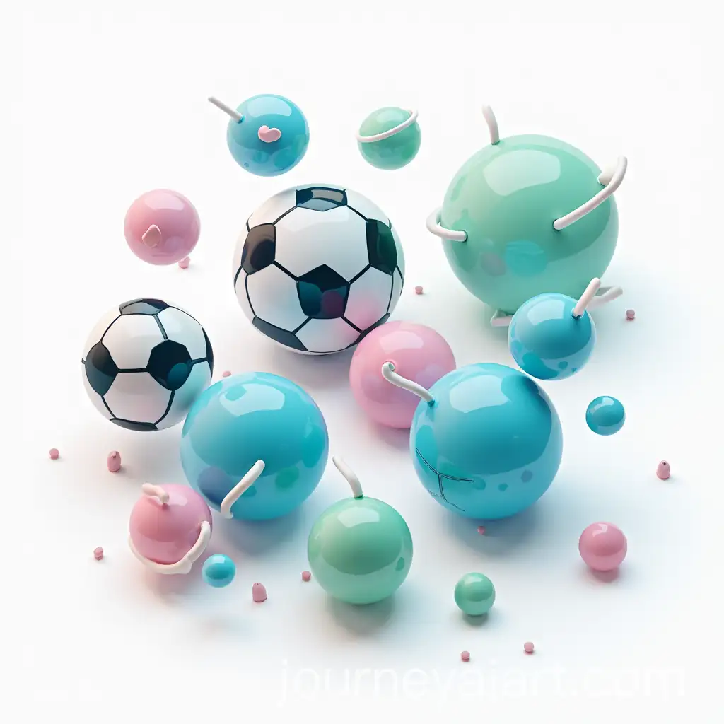 Abstract-3D-Sports-Elements-in-Blue-Green-and-Pink-on-White-Background