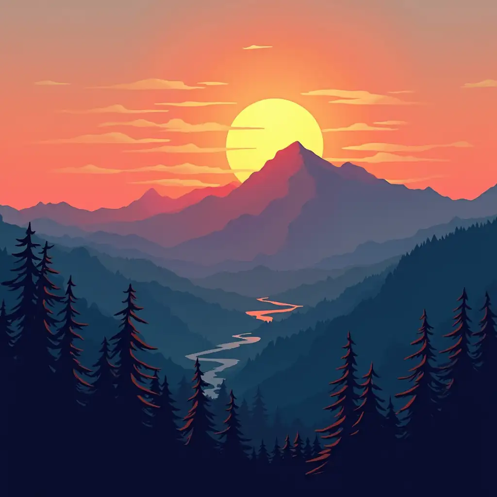 a mountain landscape at sunset, US COMICS