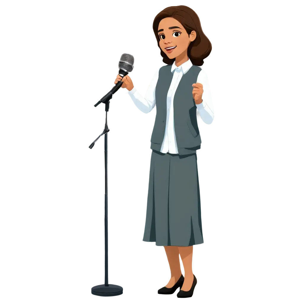 PNG-Cartoon-Image-of-a-Woman-Singing-in-Front-of-a-Microphone-in-Modest-Clothing