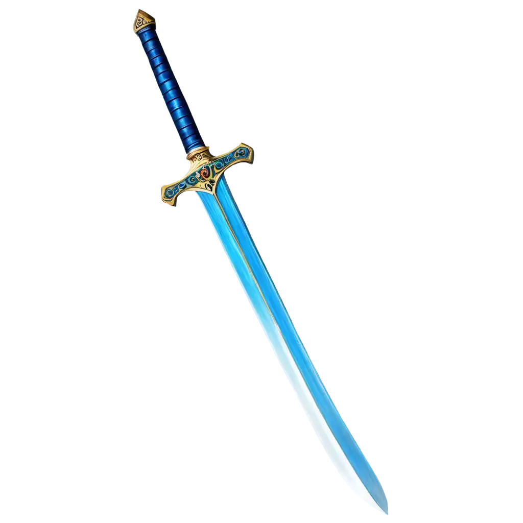 a sword with a blue blade and hieroglyphs on it