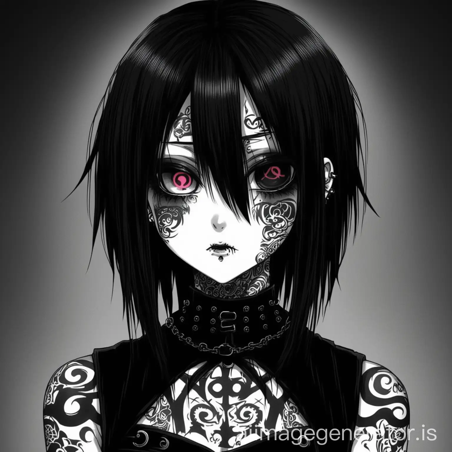 anime goth girl with black tattoo across the eyes