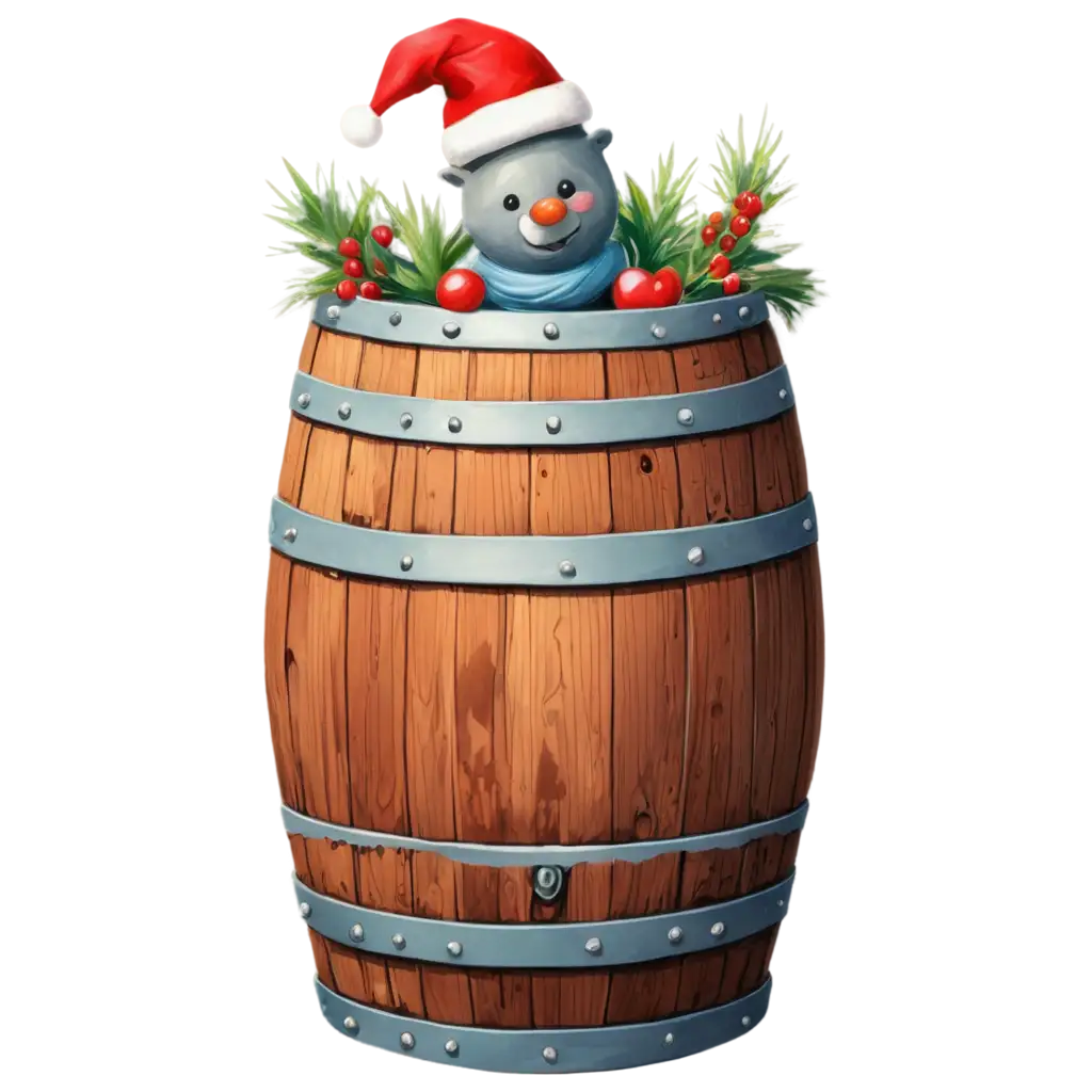 ChristmasThemed-Painted-Barrel-PNG-Image-Perfect-for-Festive-Designs