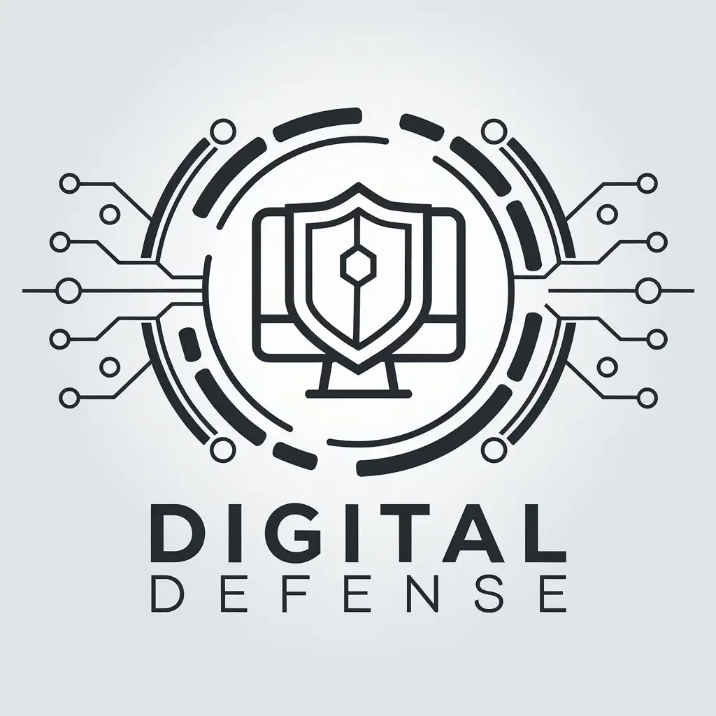 a vector logo design,with the text "Digital defense", main symbol:Computer with a shield, inside a circle,Moderate,be used in Technology industry,clear background