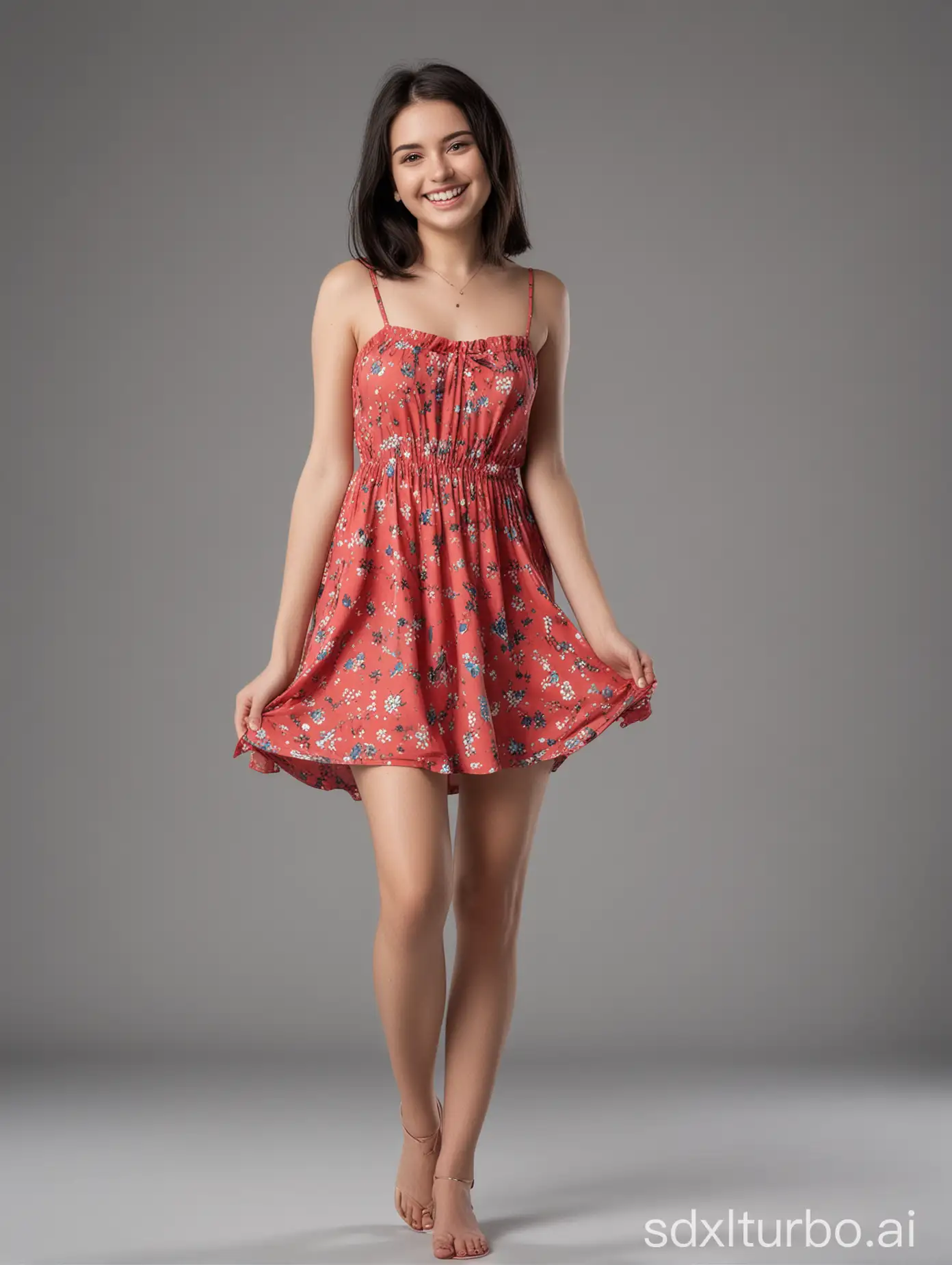 Young-Woman-in-Tight-Short-Dress-Smiling-Playfully