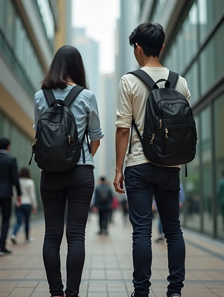 Two Hong Kong university students are standing and watching front. All faces can be seen. One student is female and one student is male.