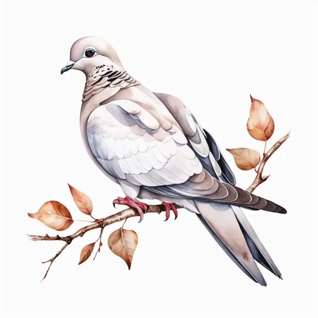 Aesthetic Watercolor Dove Sitting on Branch Clipart