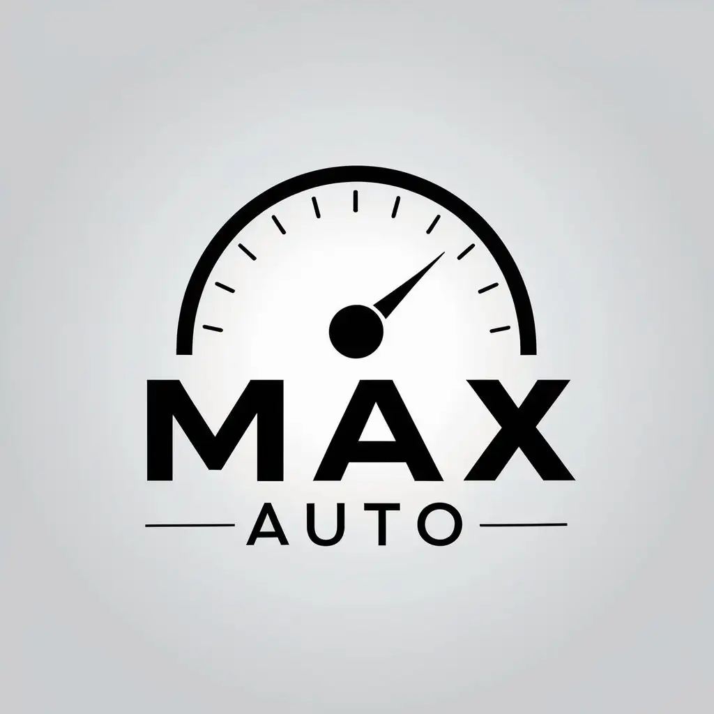 a vector logo design,with the text "MAX auto", main symbol:speedometer,Minimalistic,be used in Automotive industry,clear background