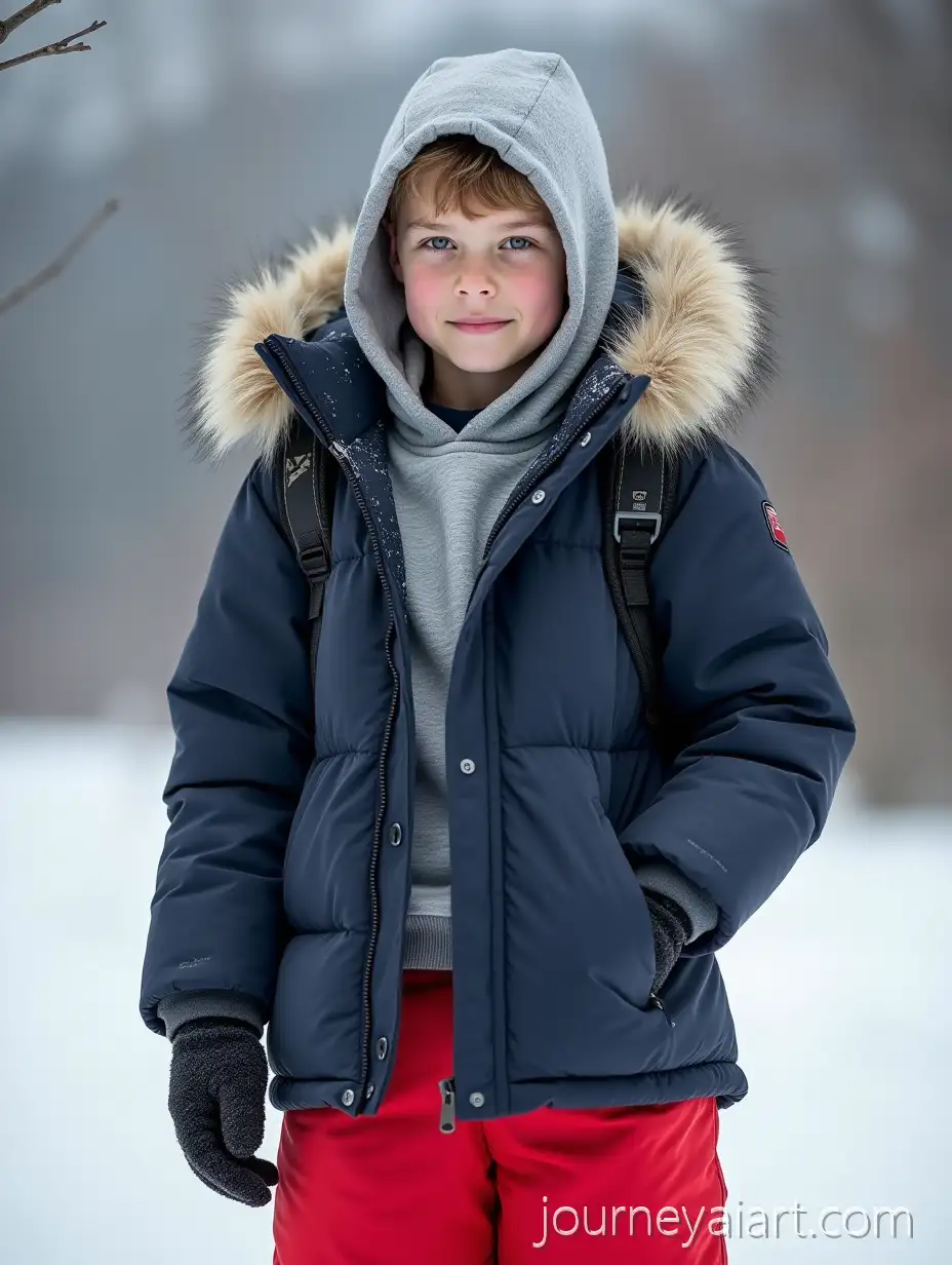 13YearOld-Boy-in-Bulky-Winter-Clothing-Playing-Outdoors-in-Snow
