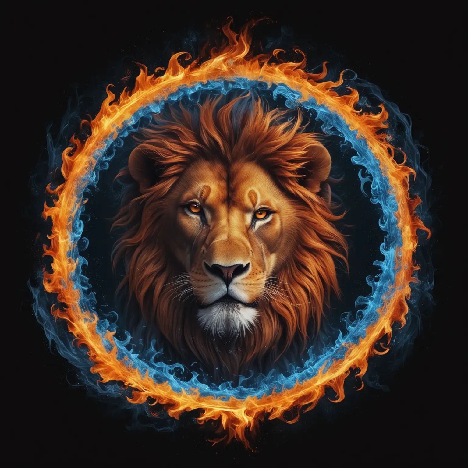 Lion-Surrounded-by-Blue-and-Orange-Ring-of-Fire