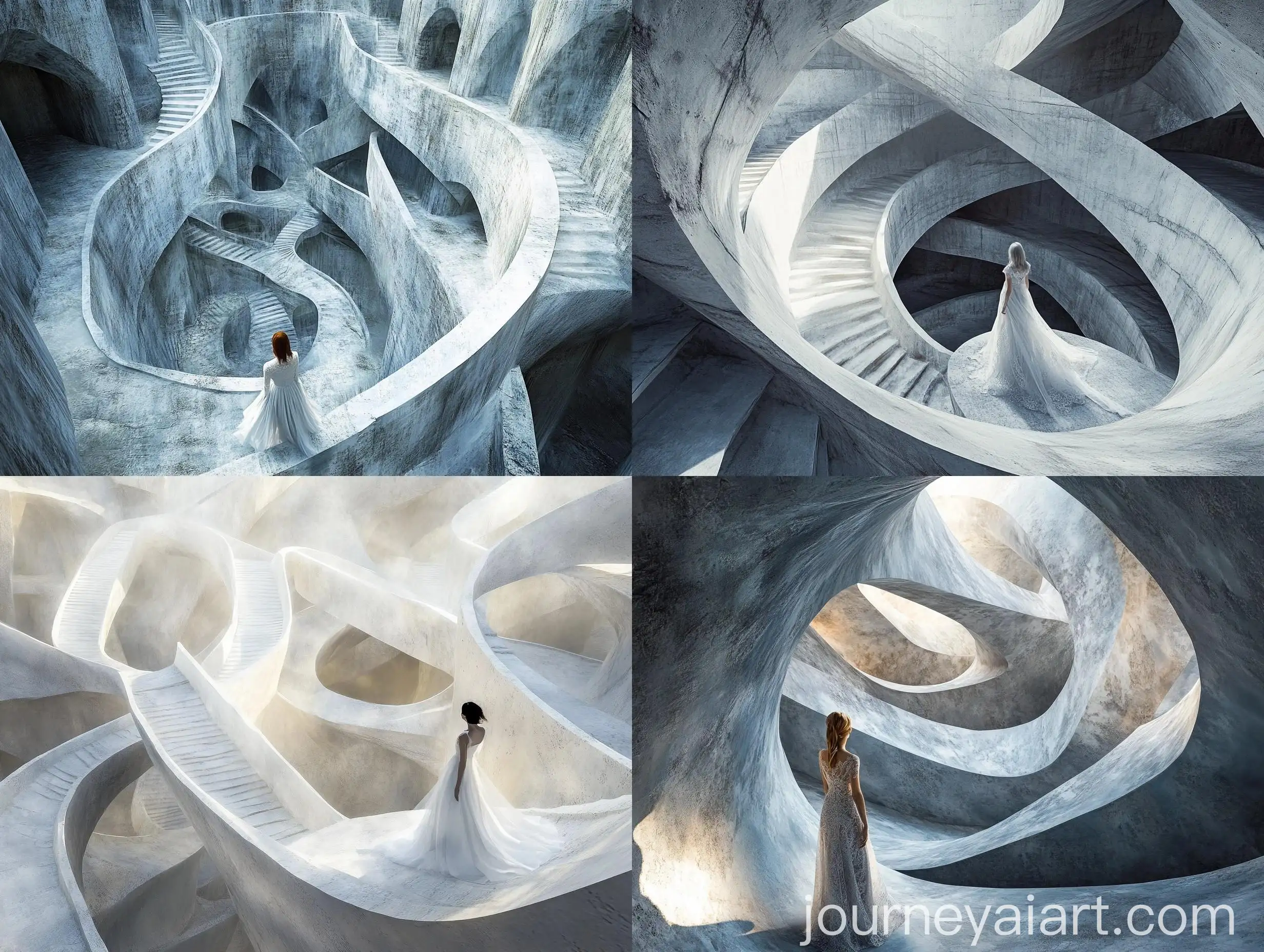 Ethereal-Woman-in-Cosmic-Labyrinth-of-Polished-Concrete
