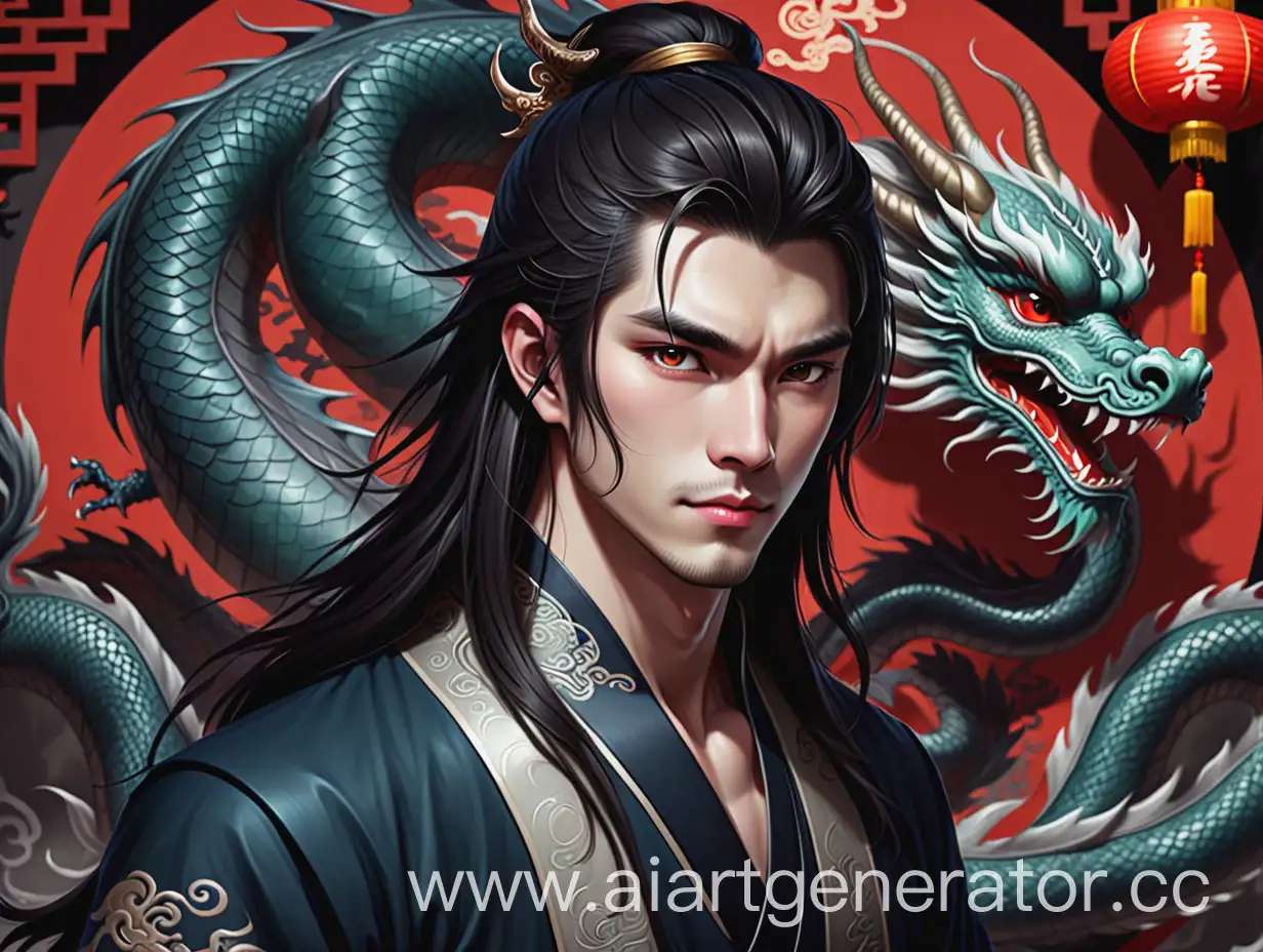 DarkHaired-Guy-in-Chinese-Style-with-Dragon-Background