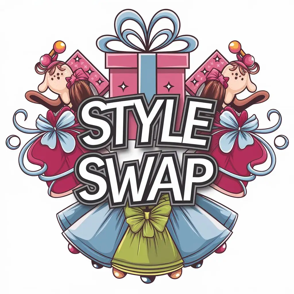 LOGO Design for Style Swap Vector with Gifts Toys and Dresses Theme