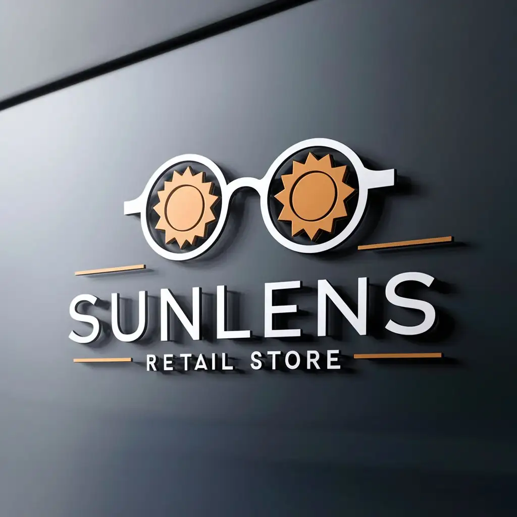 a logo design,with the text "Name of store - SunLens", main symbol:Logo should have an emblem of glasses,Moderate,be used in Retail industry,clear background