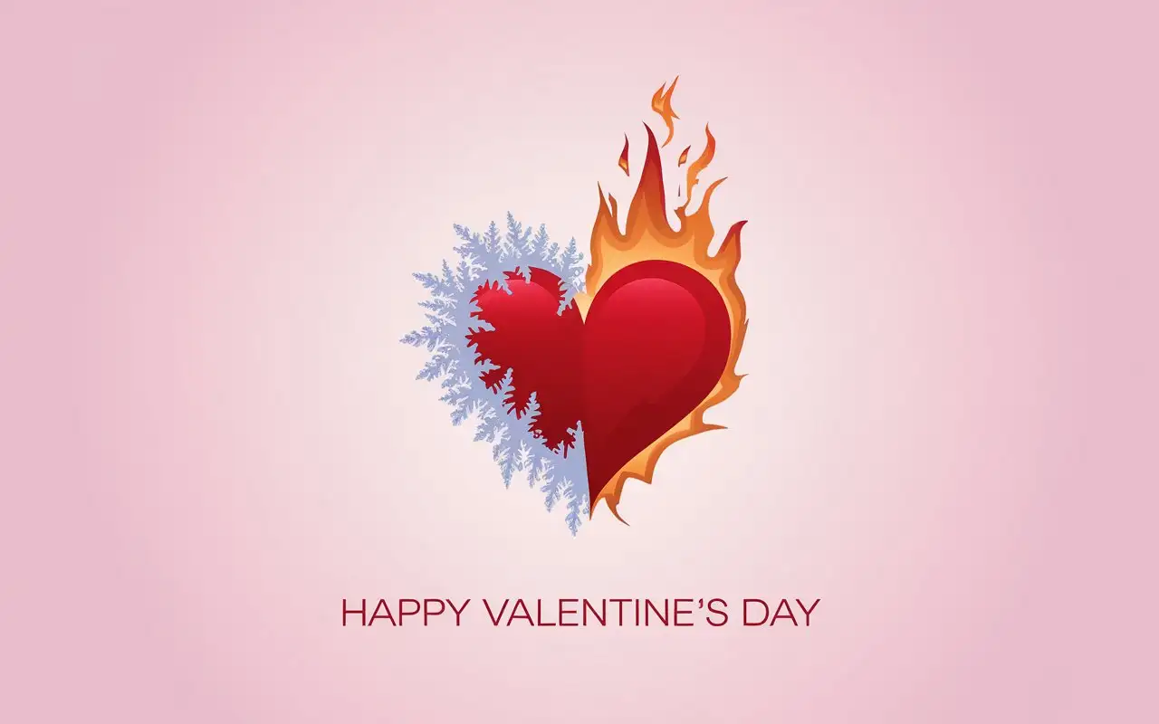 Crimson-Heart-with-Flames-and-Frost-on-Pink-Background-for-Valentines-Day