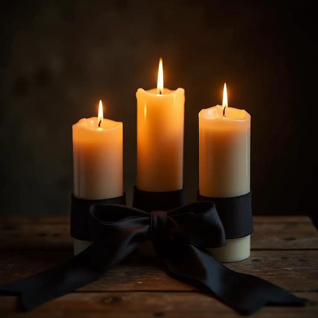 to mourn the deceased miners, add 3 candles i said 3 candles add a black mourning ribbon