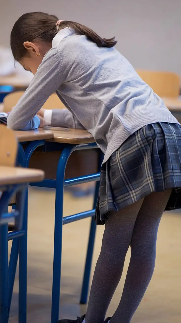 Turkish-Schoolgirl-in-Uniform-Leaning-at-Classroom-Desk