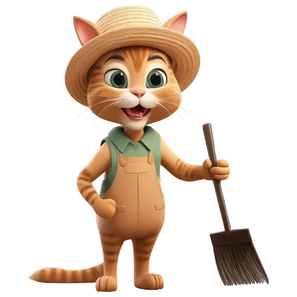 Adorable-3D-Vector-Cat-Farming-PNG-Whimsical-Cartoon-Style-with-Straw-Hat-and-Rake-for-Kids-Illustrations-and-Merchandise