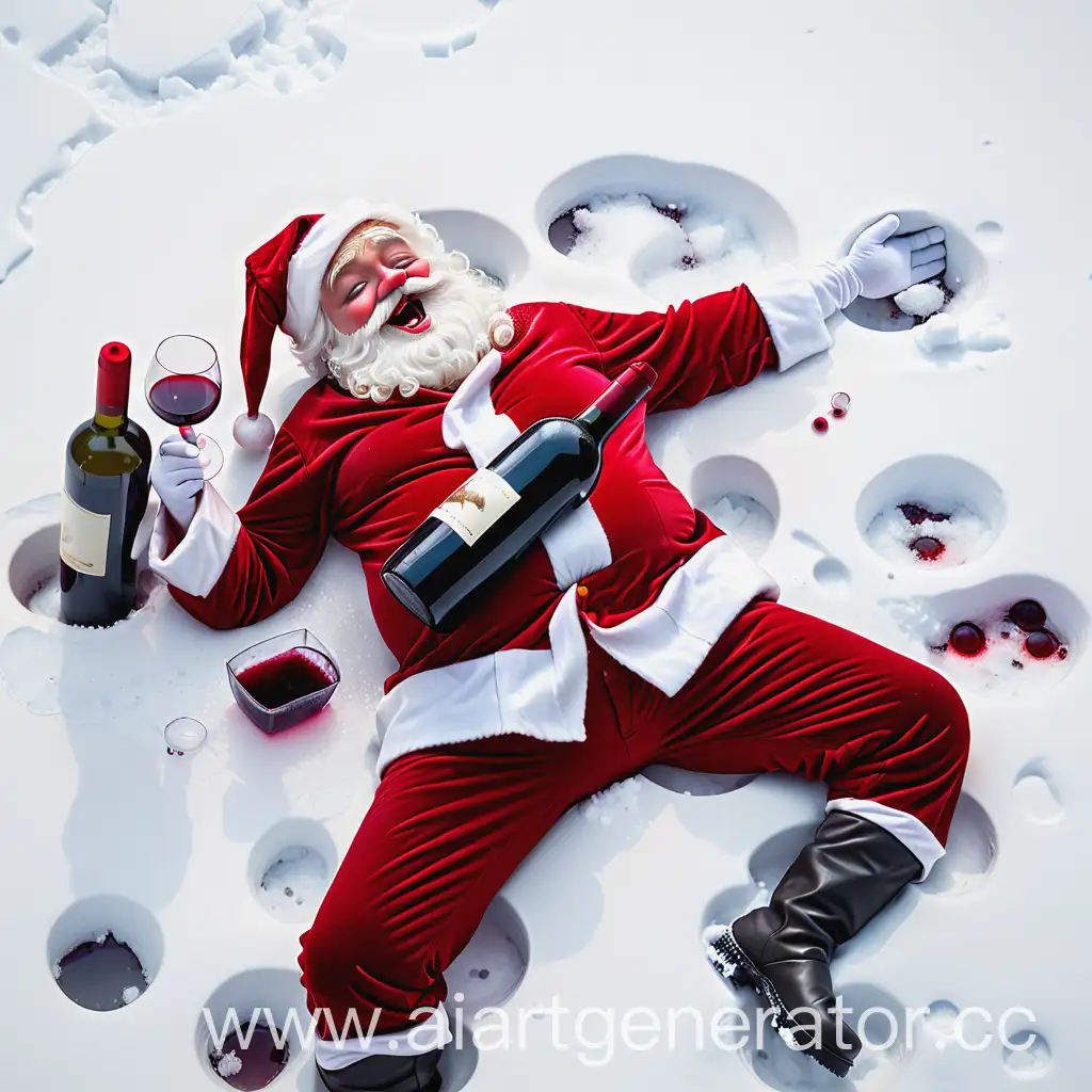 Drunk-Santa-in-Snow-with-Red-Wine-Bottle