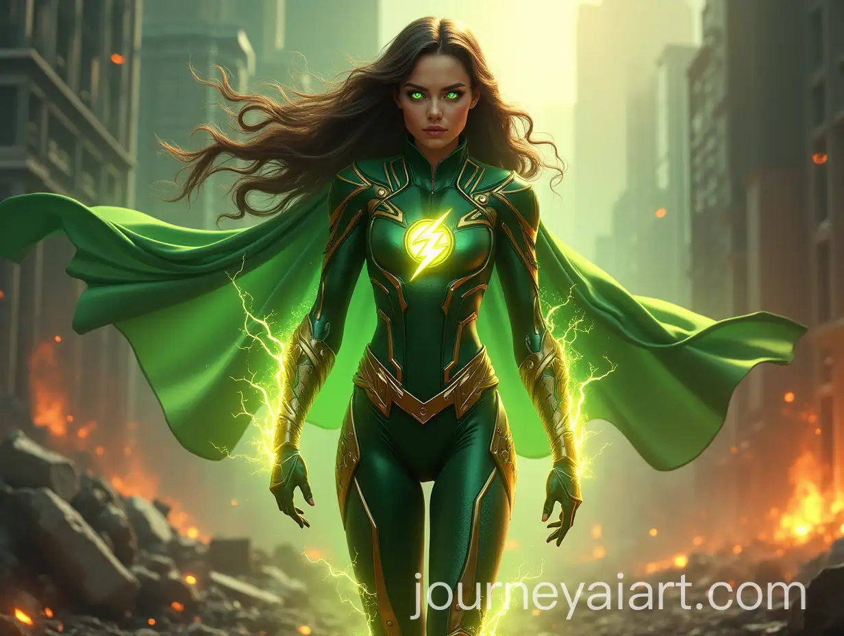 Brunette-Superhero-Girl-with-Glowing-Aura-in-a-Ruined-City