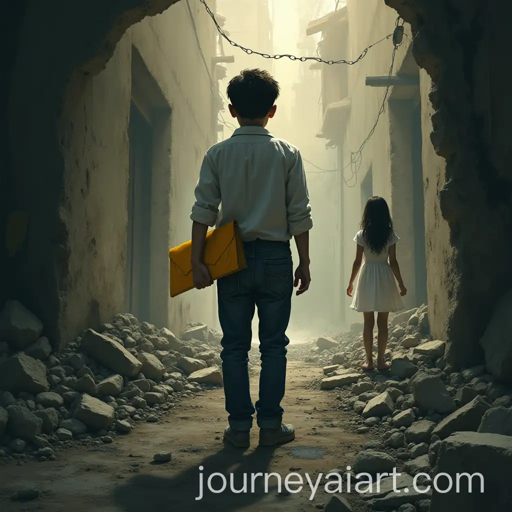 Mysterious-Novel-Cover-Art-Young-Man-with-Yellow-Envelope-and-Girl-in-White-Dress