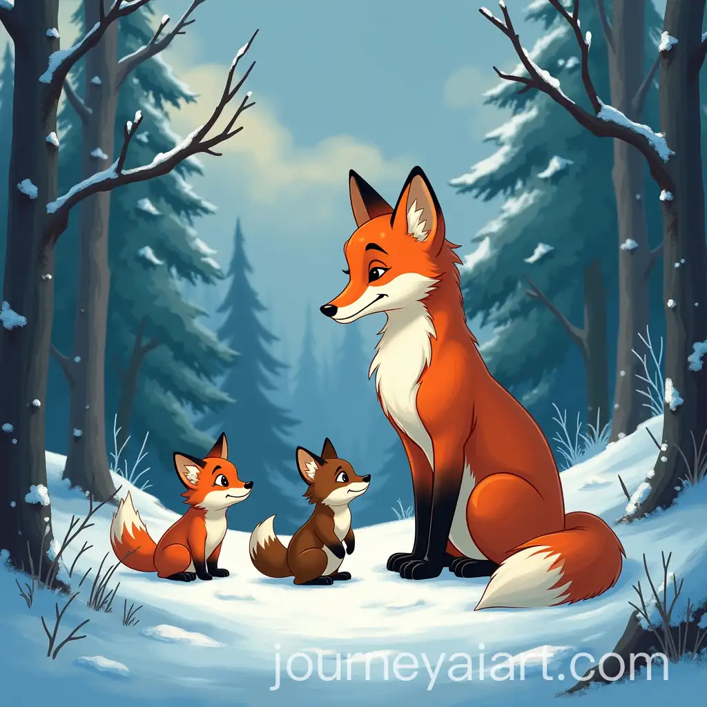 AI-Art-Prompt-ExpansionRed-Fox-Saying-Goodbye-to-Cubs-in-Disney-Style-with-Friendly-Badger