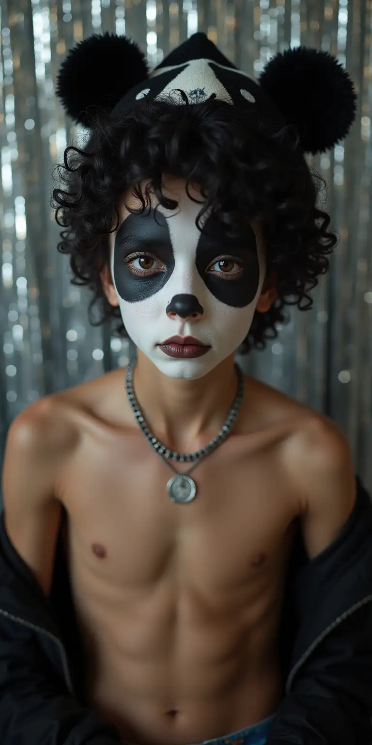 Cinematic Hyperrealistic Portrait of Androgynous Models in Panda Makeup