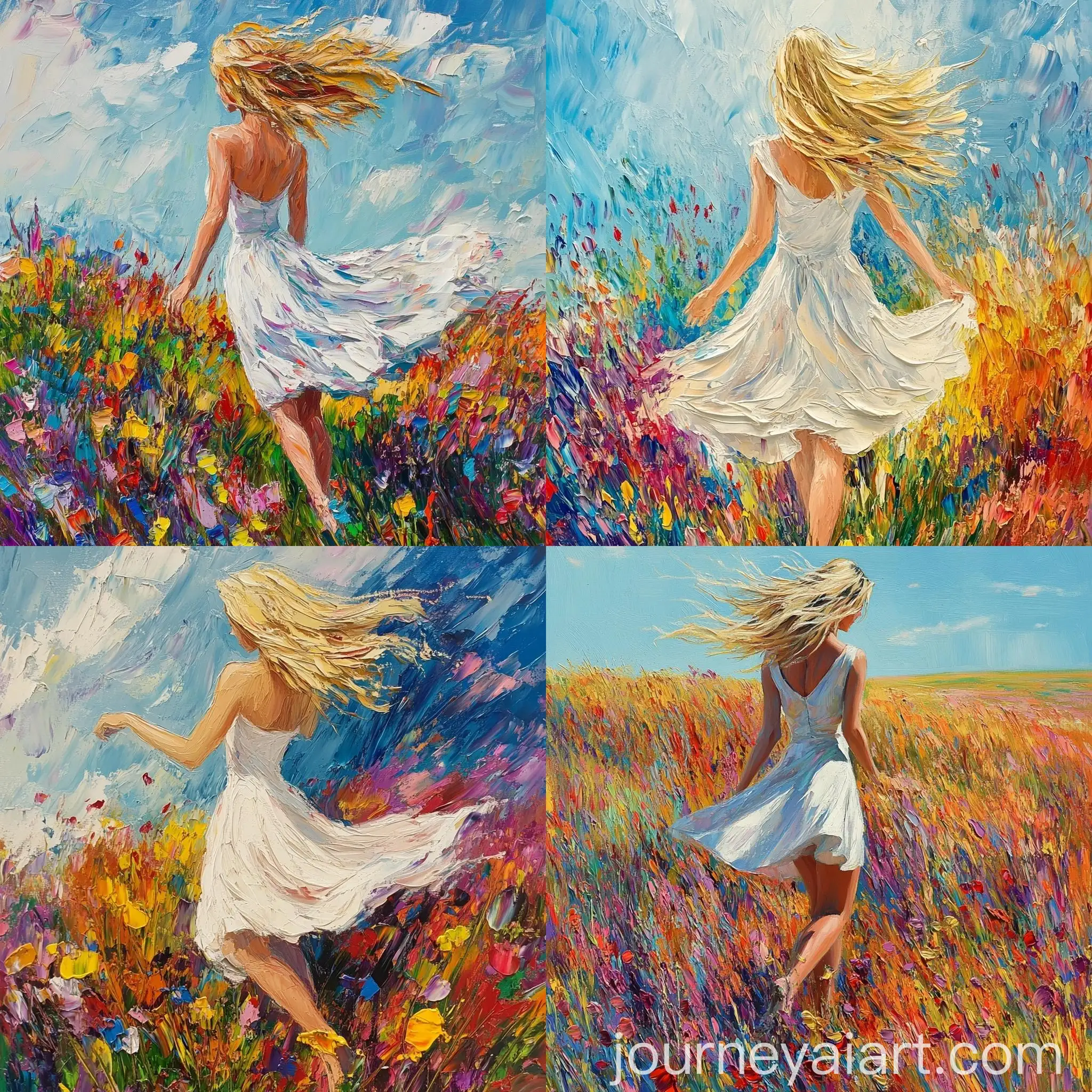 Impressionist-Oil-Painting-of-Blonde-Woman-in-Windy-Meadow