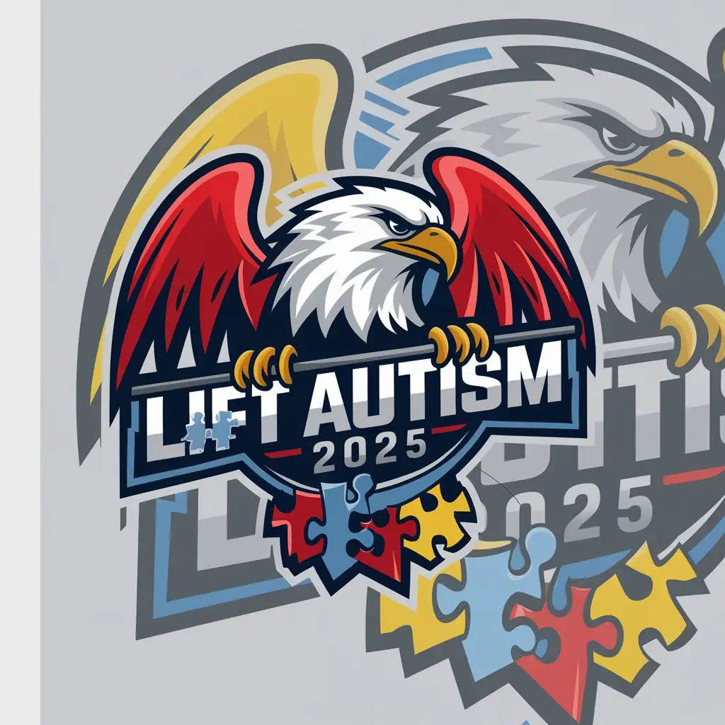 LOGO Design for List Autism 2025 Eagle Mascot with CrossFit and Autism Puzzle Pieces