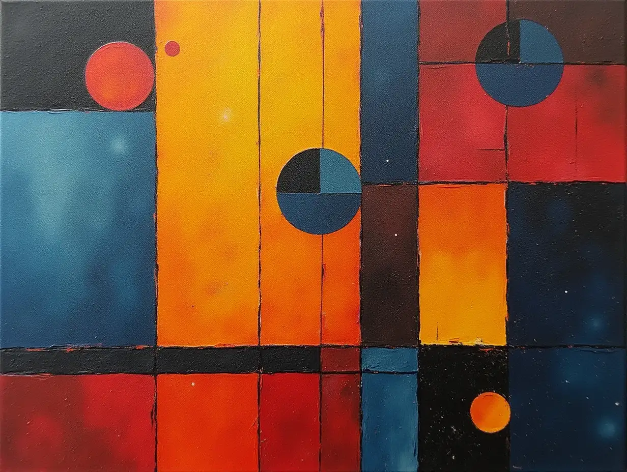 Checkered pattern picture, stripe, primitive schematically, minimalism, avant-garde, lacraft, darkness in the style of Kandinsky, Malevich, minimalism, simplify for beginner artist with acrylic many colors, constructivism abstract