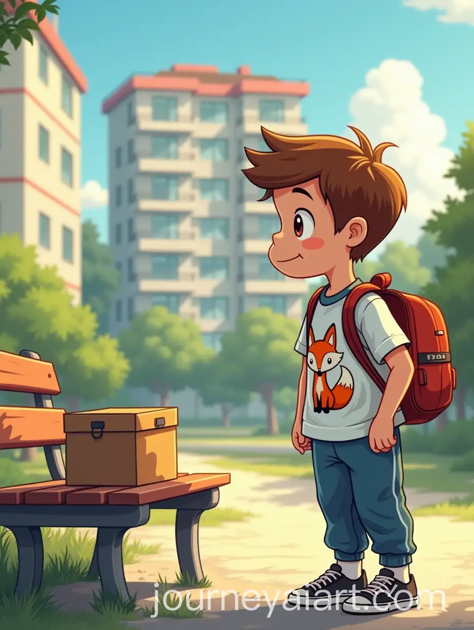 Boy-in-Sportswear-Staring-at-Mysterious-Box-in-City-with-Sunny-Background