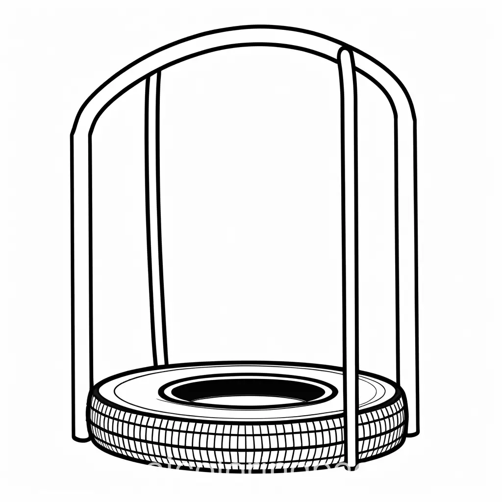 tire swingnplayground drawing, Coloring Page, black and white, line art, white background, Simplicity, Ample White Space. The background of the coloring page is plain white to make it easy for young children to color within the lines. The outlines of all the subjects are easy to distinguish, making it simple for kids to color without too much difficulty