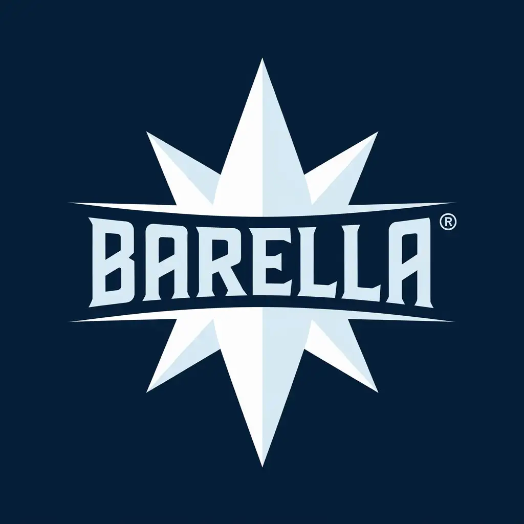 Design a logo with the name 'BARELLA' in an angular font with an ice design in light blue and dark blue. It should be very simple and represent a strong Spanish brand. This logo represents an industrial ice machine. This logo should be conceived and executed by the best graphic designers.