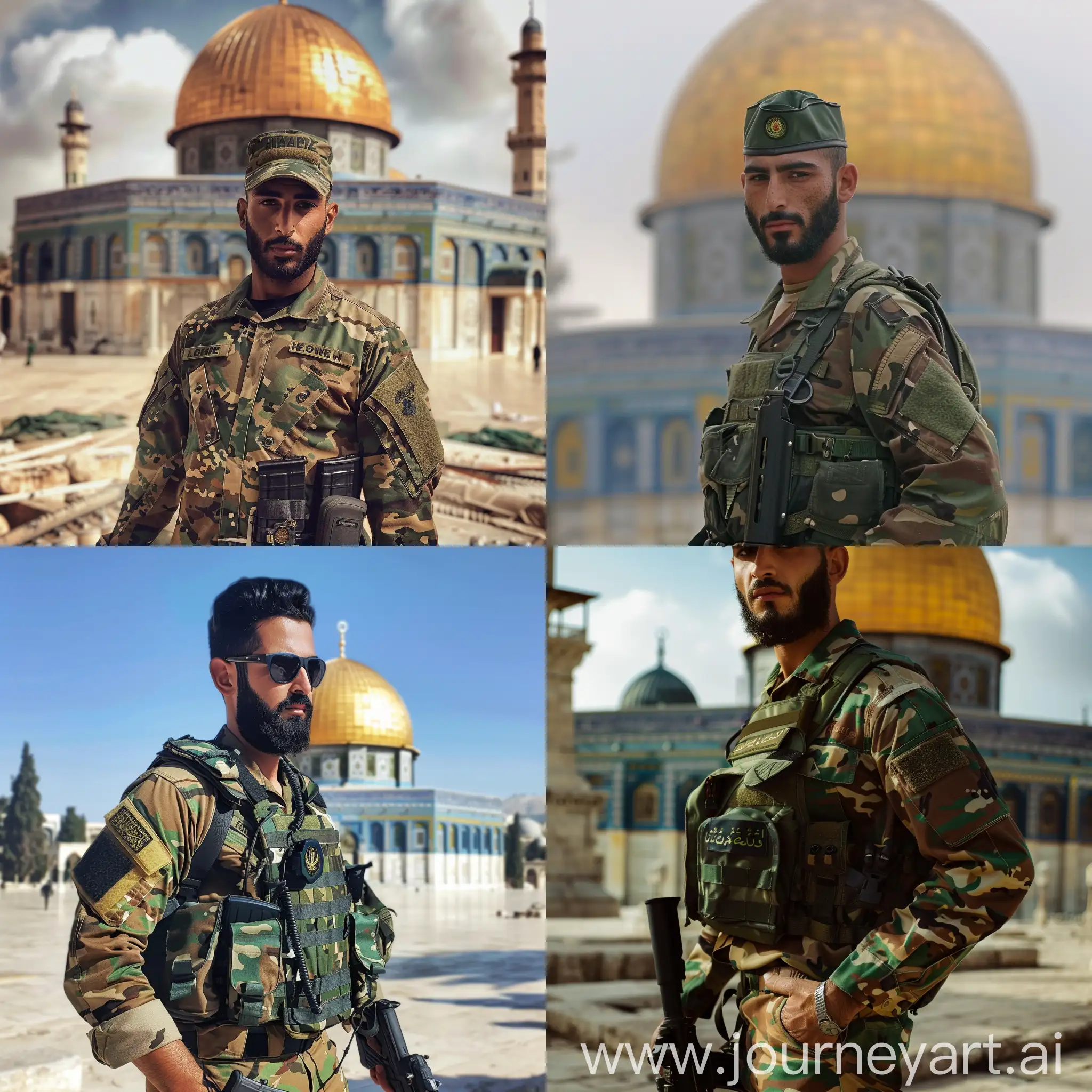 Hezbollah-Soldier-in-Camouflage-Uniform-with-Dome-of-the-Rock-Mosque-in-Palestine