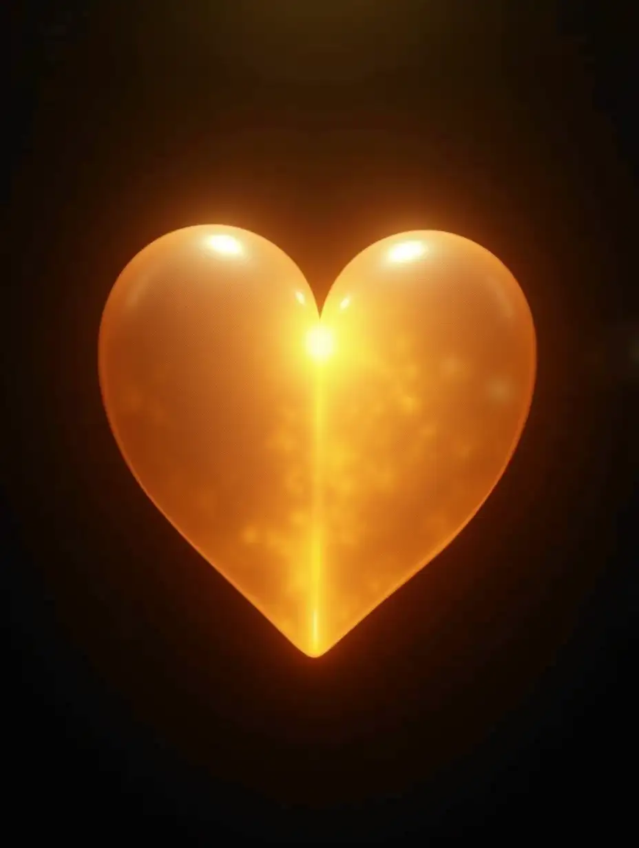 A glowing heart emitting soft golden light, with darkness slowly fading away from it.