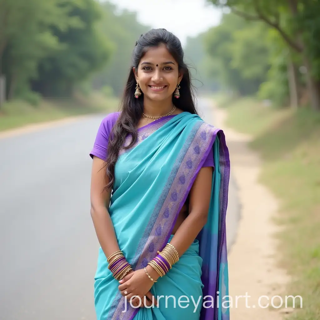 Indian-Woman-in-Traditional-Attire-Smiling-by-the-Roadside