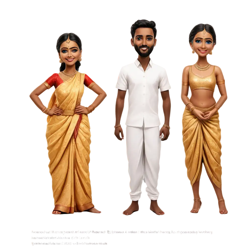 Caricature-of-Tamil-Bride-and-Groom-in-Dhoti-and-Saree-HighQuality-PNG-Image