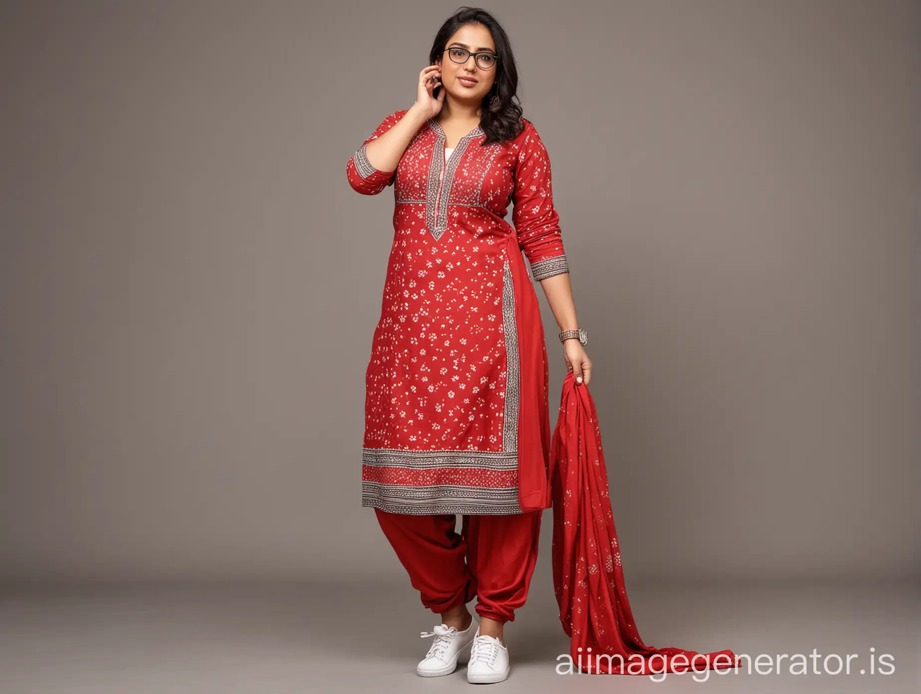 Curvy-Indian-Woman-in-Salwar-Kameez-with-Sindur-and-Sneakers