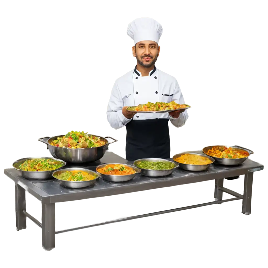 indian chef with 4 to 5 food dishes making for post