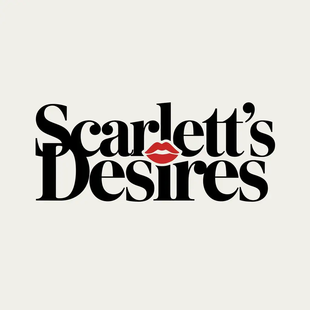 LOGO Design for Scarletts Desires Black Text with Lips Over A and Clear Background