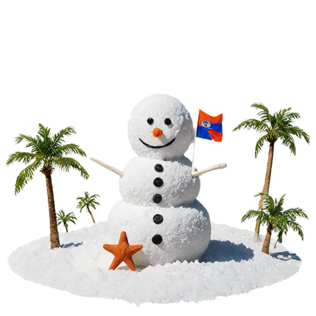 Florida-State-Snow-Scene-PNG-with-Palm-Trees-Snowman-Sand-Castle-and-Flamingos-in-Winter-Gear