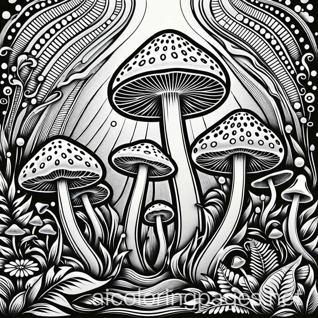 Psychedelic-Mushrooms-with-3D-Tile-Background-for-Coloring